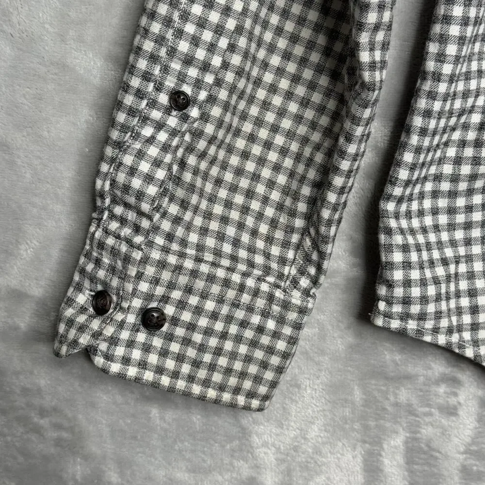 Banana Republic Shirt Mens XL Gray Gingham Luxe Flannel Grant Fit Button Down